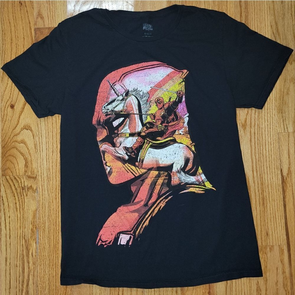 Deadpool Riding Unicorn Black T-Shirt Official Disney Marvel Mens Size Medium